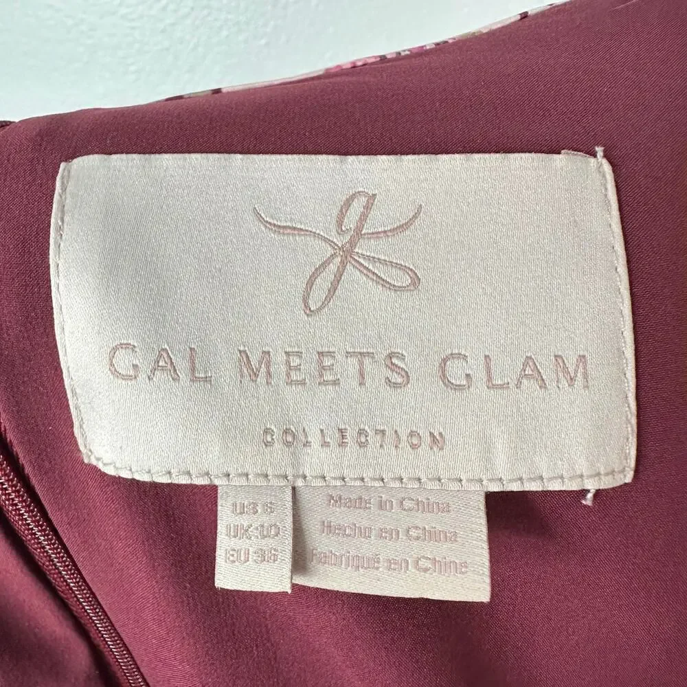 Gal Meets Glam Dress Liza Floral Midi Pink Burgundy Short Sleeve Modest 6